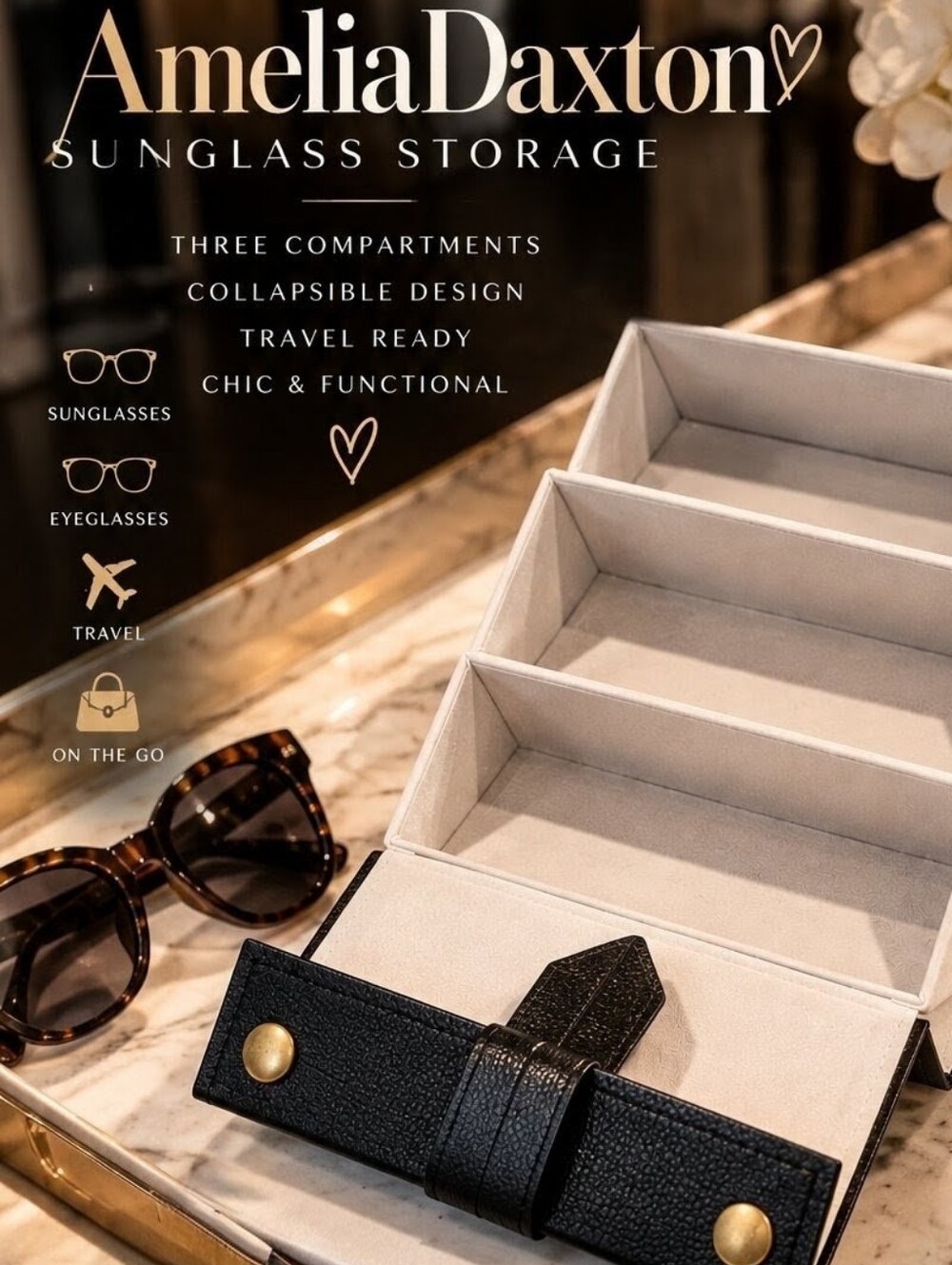 NWT 3-Pair Collapsible Sunglasses Eyeglasses Travel Storage Case Black